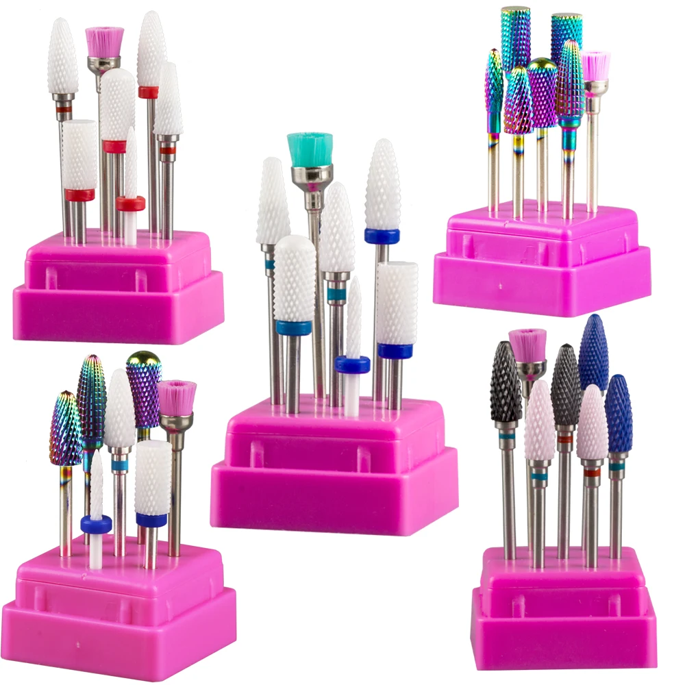 

7pcs/Box Nail Drill Bits Set 10 Boxes Ceramic Tungsten Carbide Milling Cutter Remove Gel Varnish for Manicure Machine Wholesale