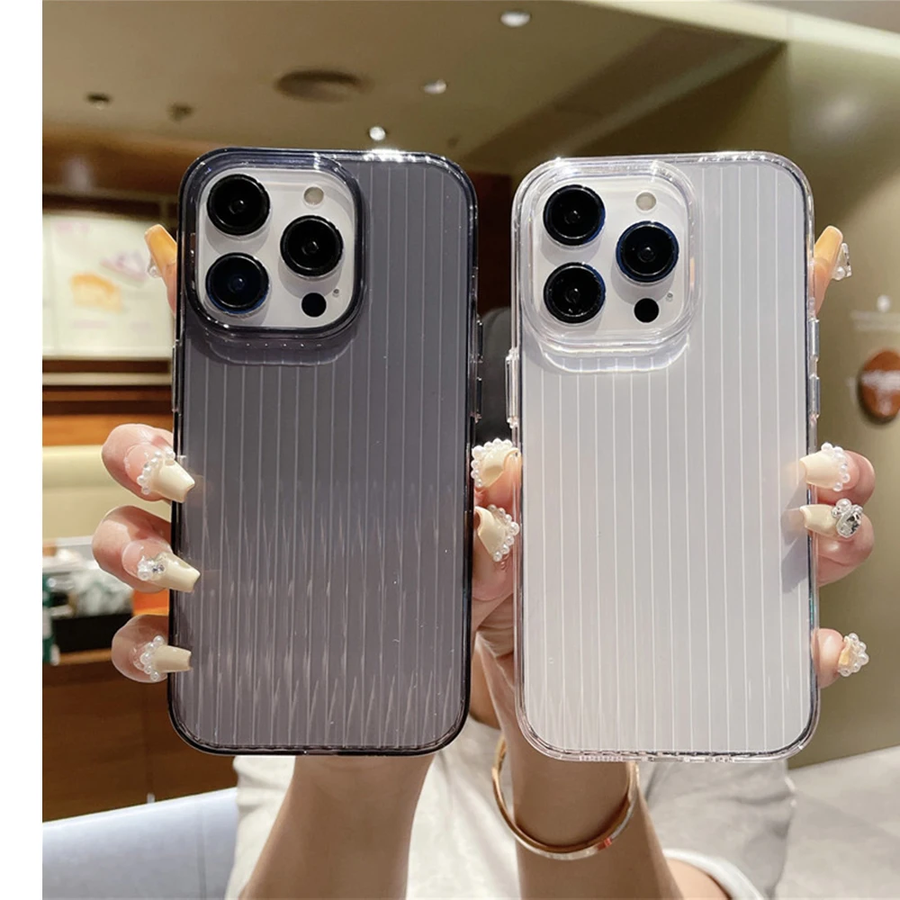 Модный однотонный полосатый прозрачный чехол для телефона iPhone 14 13 Promax PC Hardshell, защитный чехол для iPhone 13 14Pro