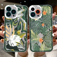 hot art flowers plantain green leaf clear phone case for iphone 13 11 12 pro max 7 8 plus se 2020 xr x xs transparent back cover
