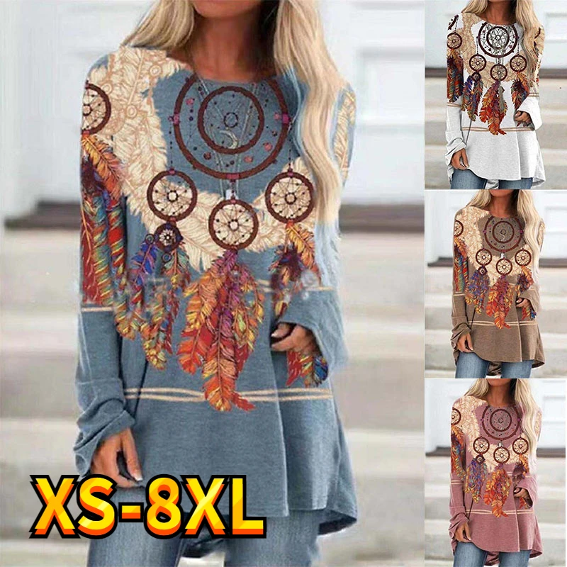 

Women's Tops T Shirt Tee Cartoon Dreamcatcher Print Active Sports Streetwear Sweatshirt Long Sleeve Round Neck Weekend XS-8XL