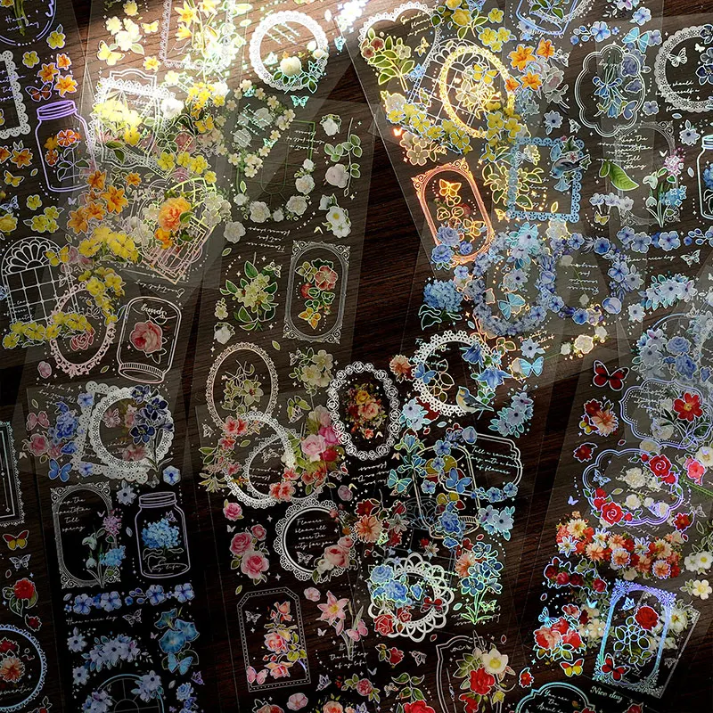 

3Sheets Colorful Flowers PET Roses Stickers literature Plant Supplies Decorative Album Material Scrapbooking 65*175MM