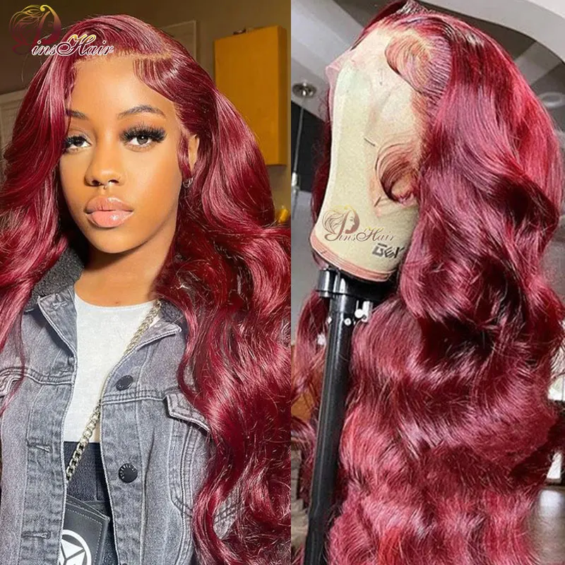 Body Wave Lace Front Wig Colored Burgundy Red Lace Front Human Hair Wigs 13X4 Transparent Lace Frontal Wig Human Hair For Women