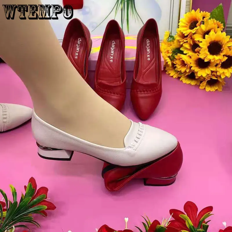 WTEMPO Spring Women Pumps Shoes Pointed Toe Women Flat Shoes Solid Color Slip on Casual Shoes Soft Comfort Pu Leather Wholesale