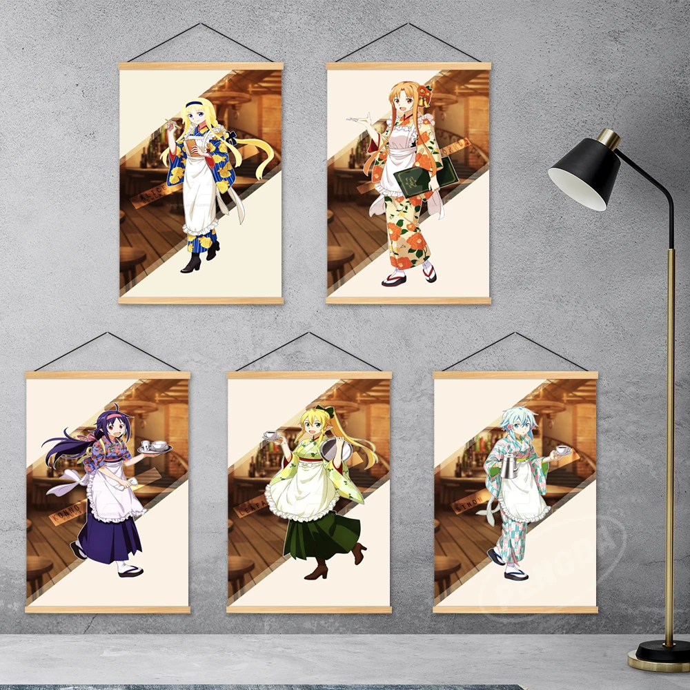 

Konno Yuuki Canvas Prints Asada Shino Decor Home Poster Anime Wooden Hanging Painting Sword Art Online Modular Pictures Wall Art