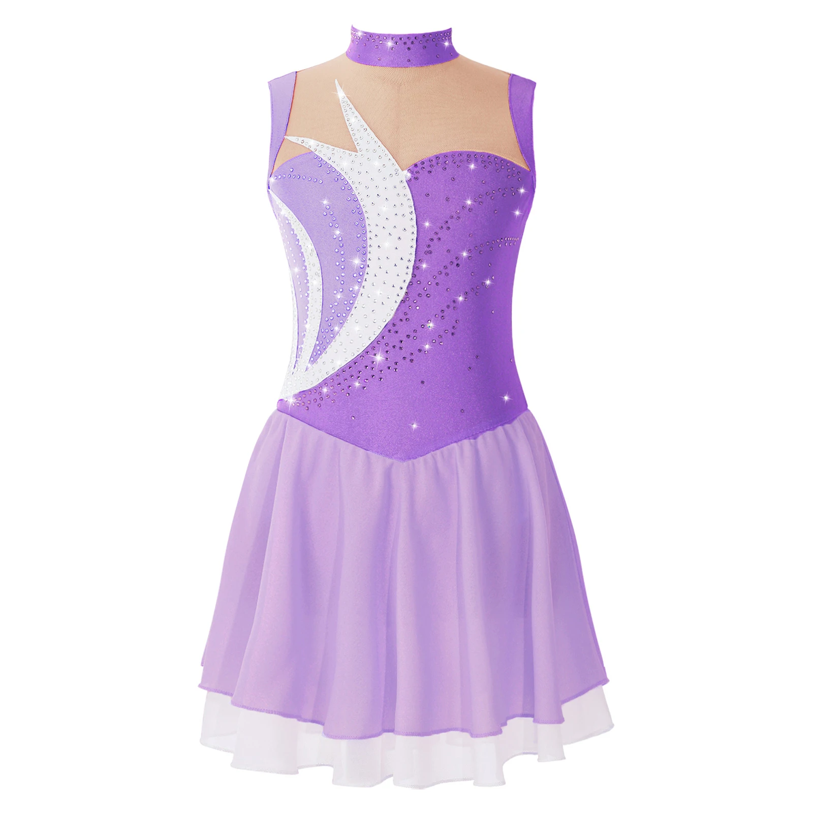 

Kids Girls Figure Skating Dance Dress Ballet Gymnastics Leotard Tutu Sleeveless Lyrical Ballroom Competition Performance Costume