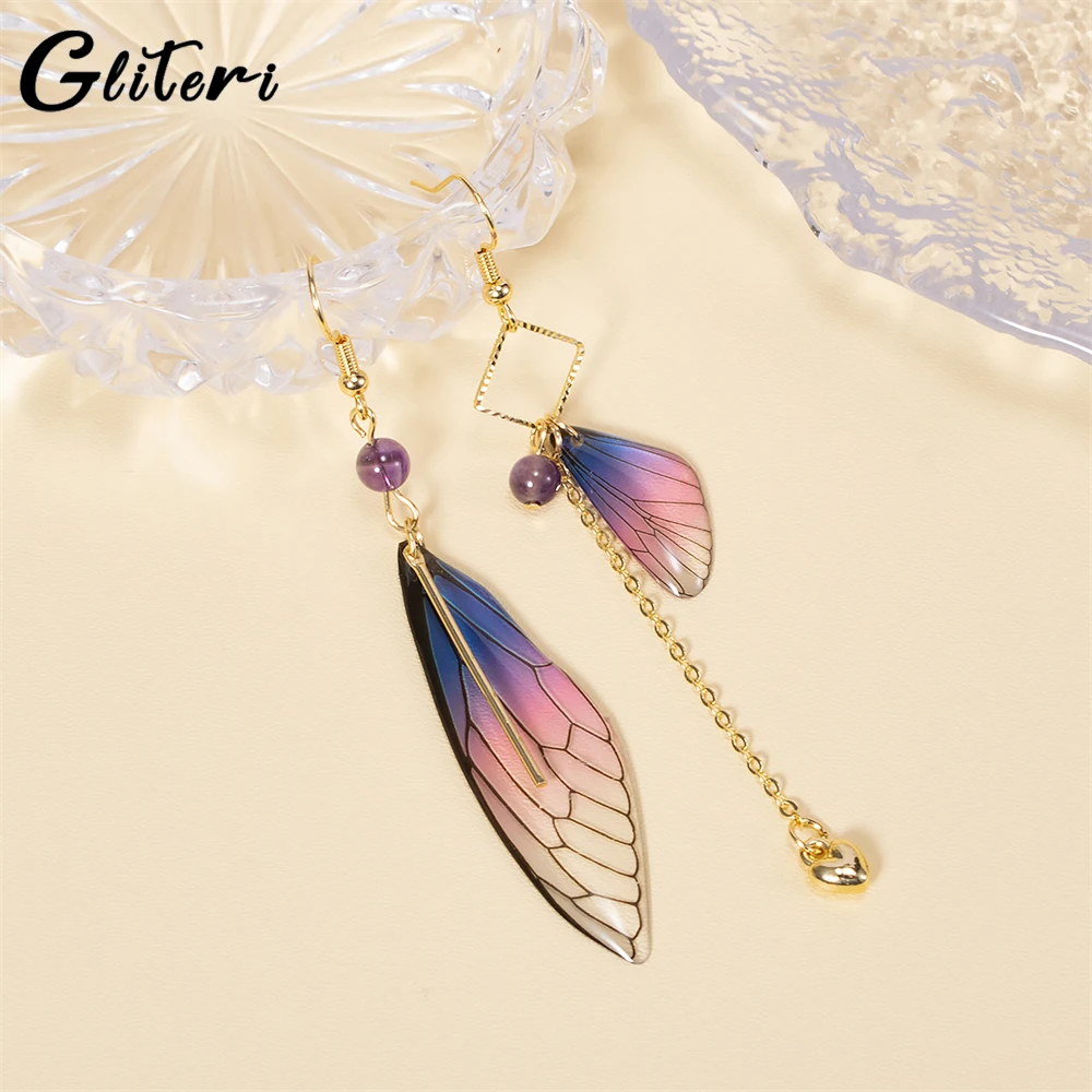 GEITERI 1 Pair Asymmetrical Butterfly Wings Earrings For Women Girls Geometric Tassels Heart Drop Earring Wedding Jewelry Party