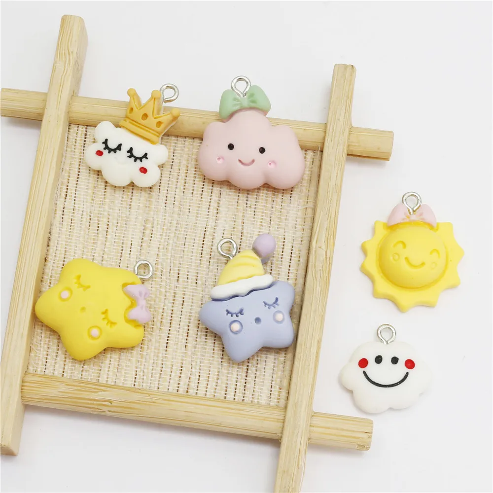 

10pcs Mixed Cute Cartoon Sun Star Resin Earring Charms Flat Back Cabochon for Necklace Earrings Jewelry Making Accessories