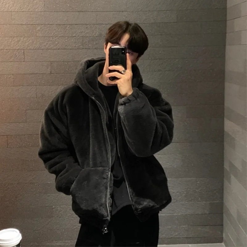 Winter Jacket Men Warm Fashion Casual Thickened Lamb Wool Jacket Men Korean Loose Short Coat Mens Oversize Thick Hooded Coat