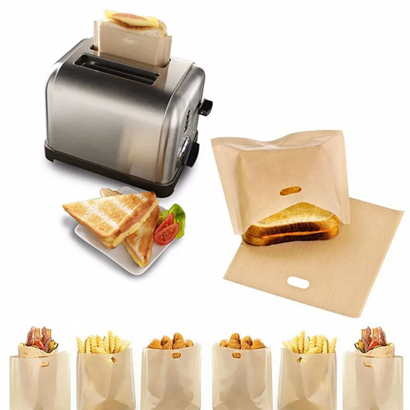 

2pcs/5pcs Toaster Bags for Grilled Cheese Sandwiches Made Reusable Non-stick Baked Toast Bread Bags Fiberglass Toast Microwave