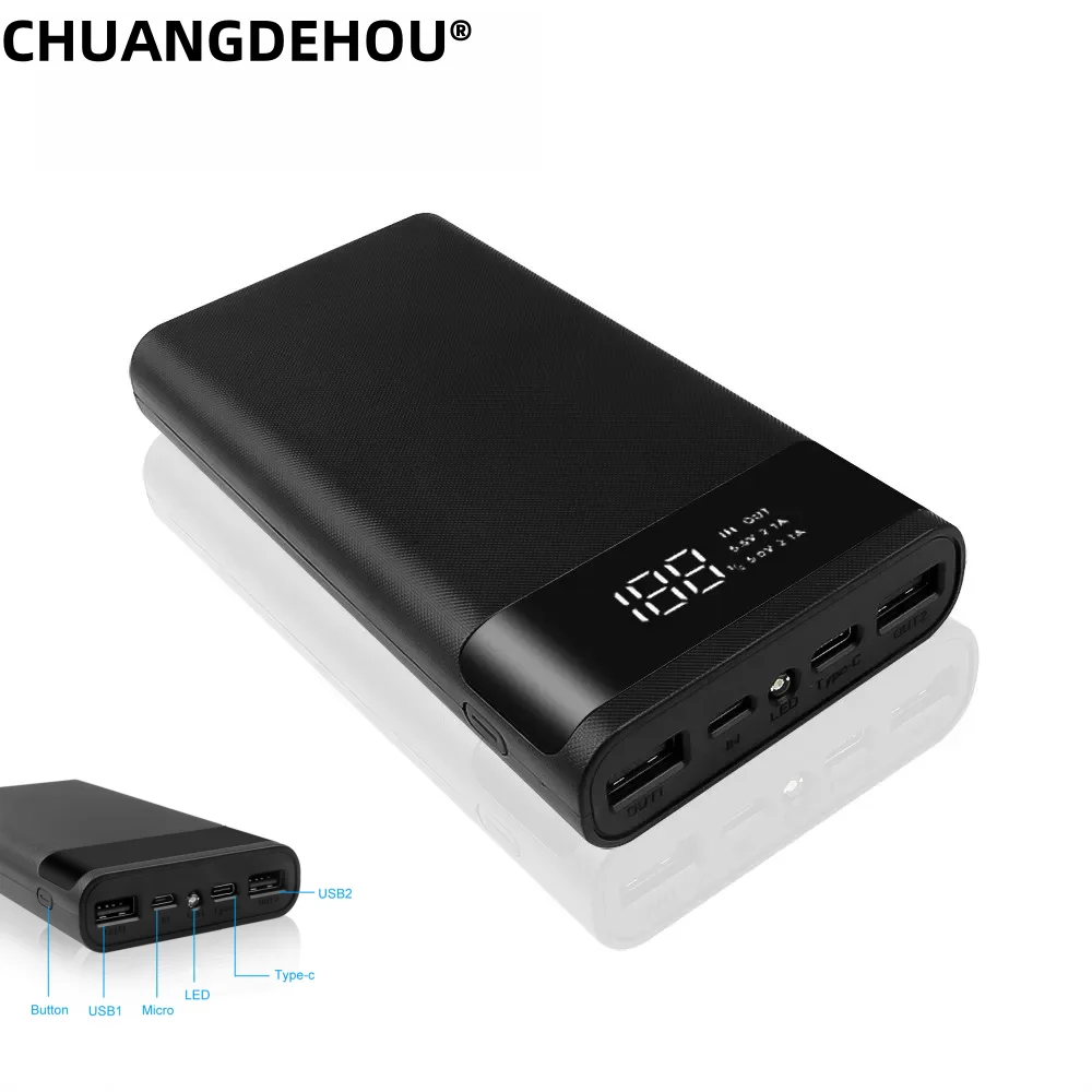 Внешний аккумулятор с двумя USB-портами Micro USB типа C 5 в постоянного тока 6*18650