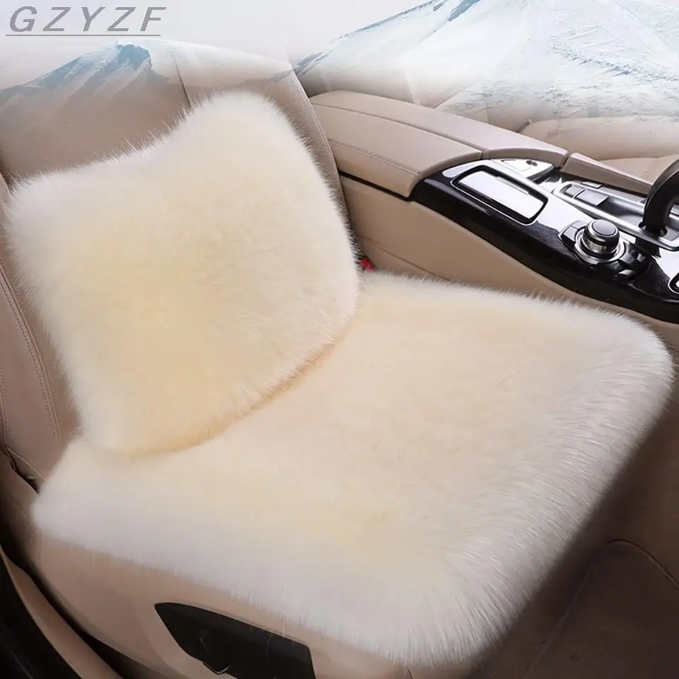 Short Real Fur Car Seat Cover Cushion Protector Soft Plush Waist Support For Car Seat Cover Rabbit Fur Car Waist Support Cushion