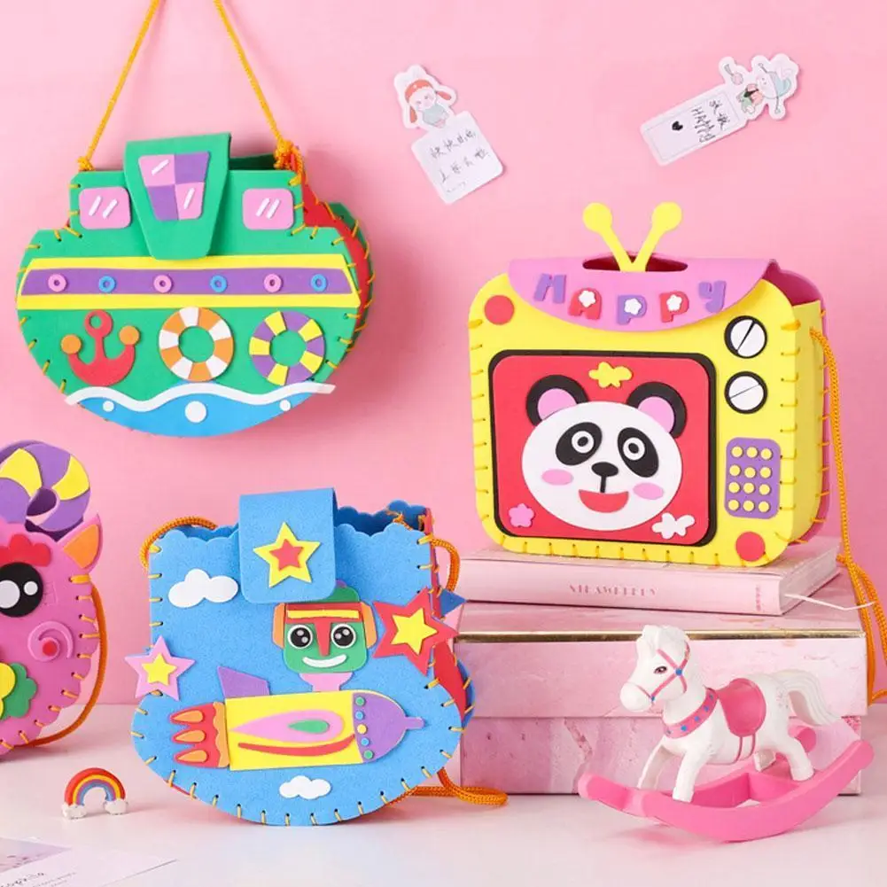 

2022 Children DIY Non-Woven Fabric Handbag Kids Handmade Art Craft Toy Mini Colorful Cartoon Fabrication Bag Educational Toys