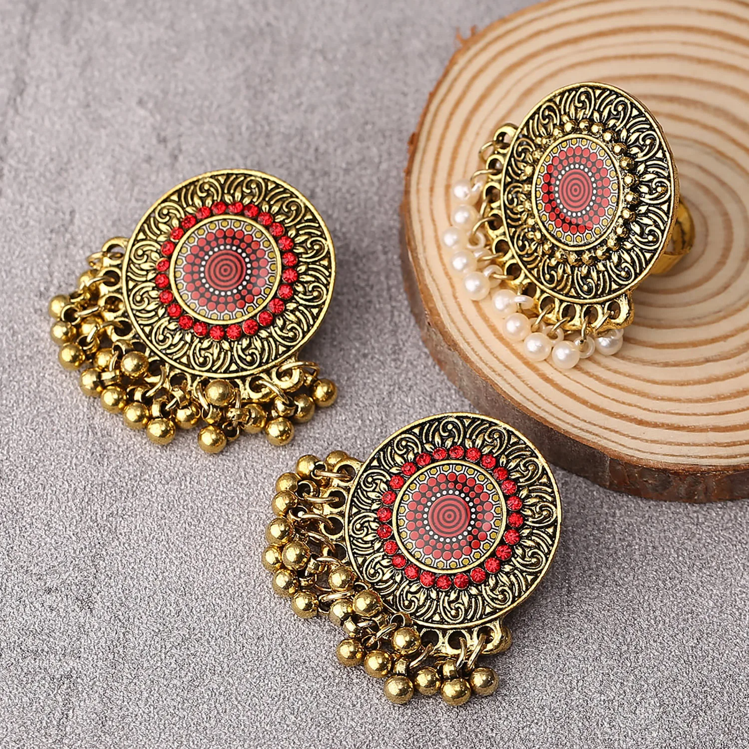 

New 2022 Vintage Bohemian Pendant Earrings Personality Stud Ring Set Ethnic Style Exaggerated Earrings