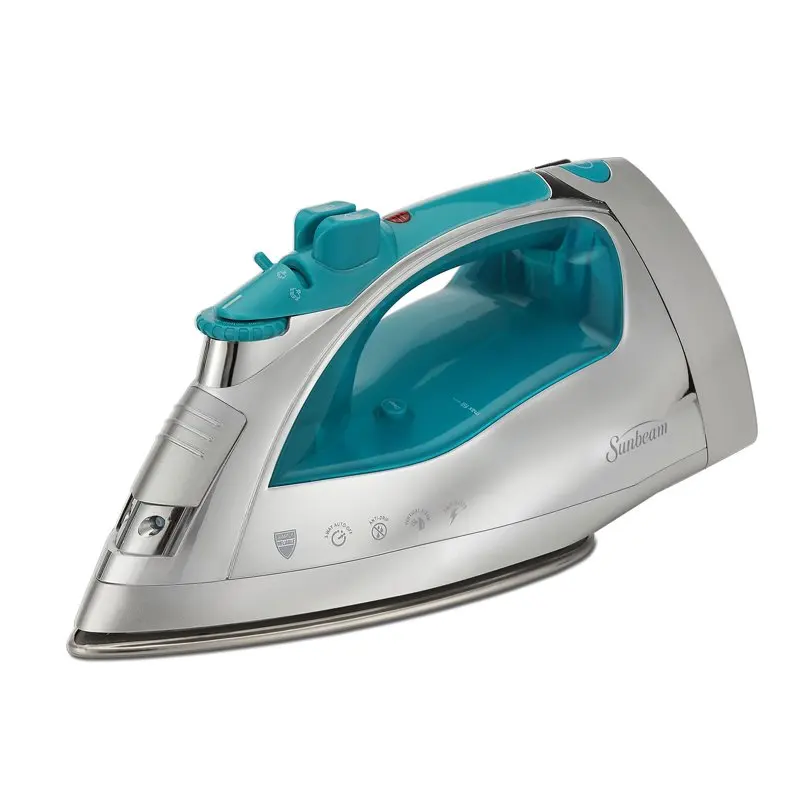 

NEW 1400W Steammaster Steam Iron with Shot of Steam Feature and Retractable Cord Chrome and Teal Finish