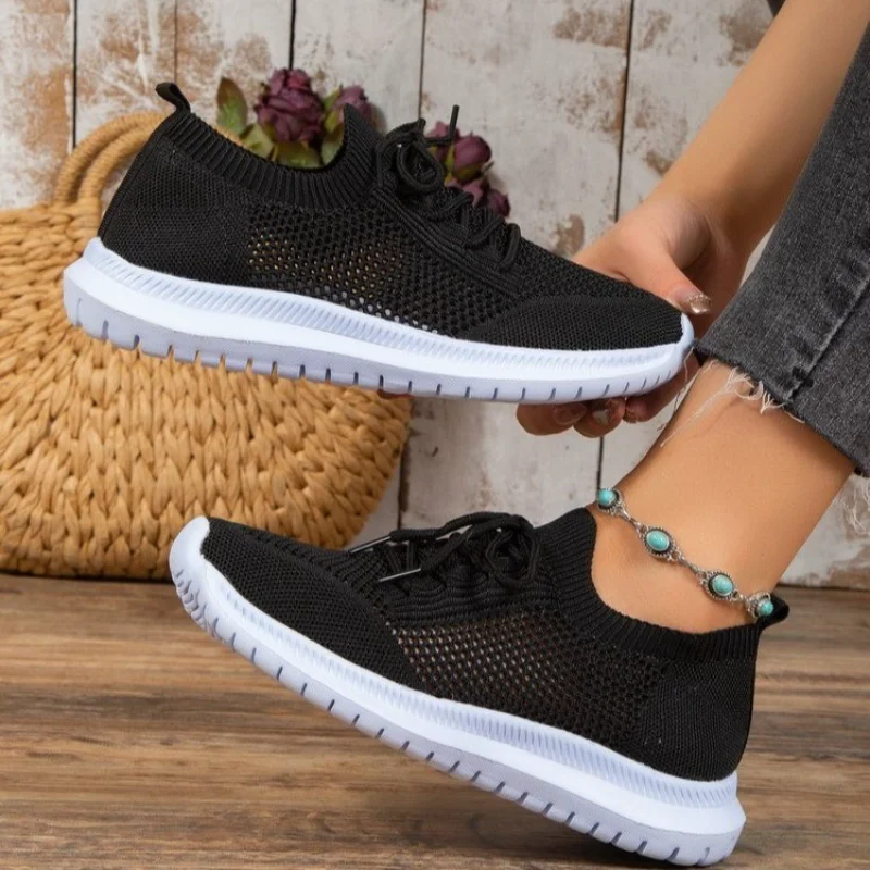 

Ladies Shoes 2023 Brand Lace Up Women's Vulcanize Shoes Summer Round Toe Women's Casual Shoes Breathable New Solid Mesh Sneakers