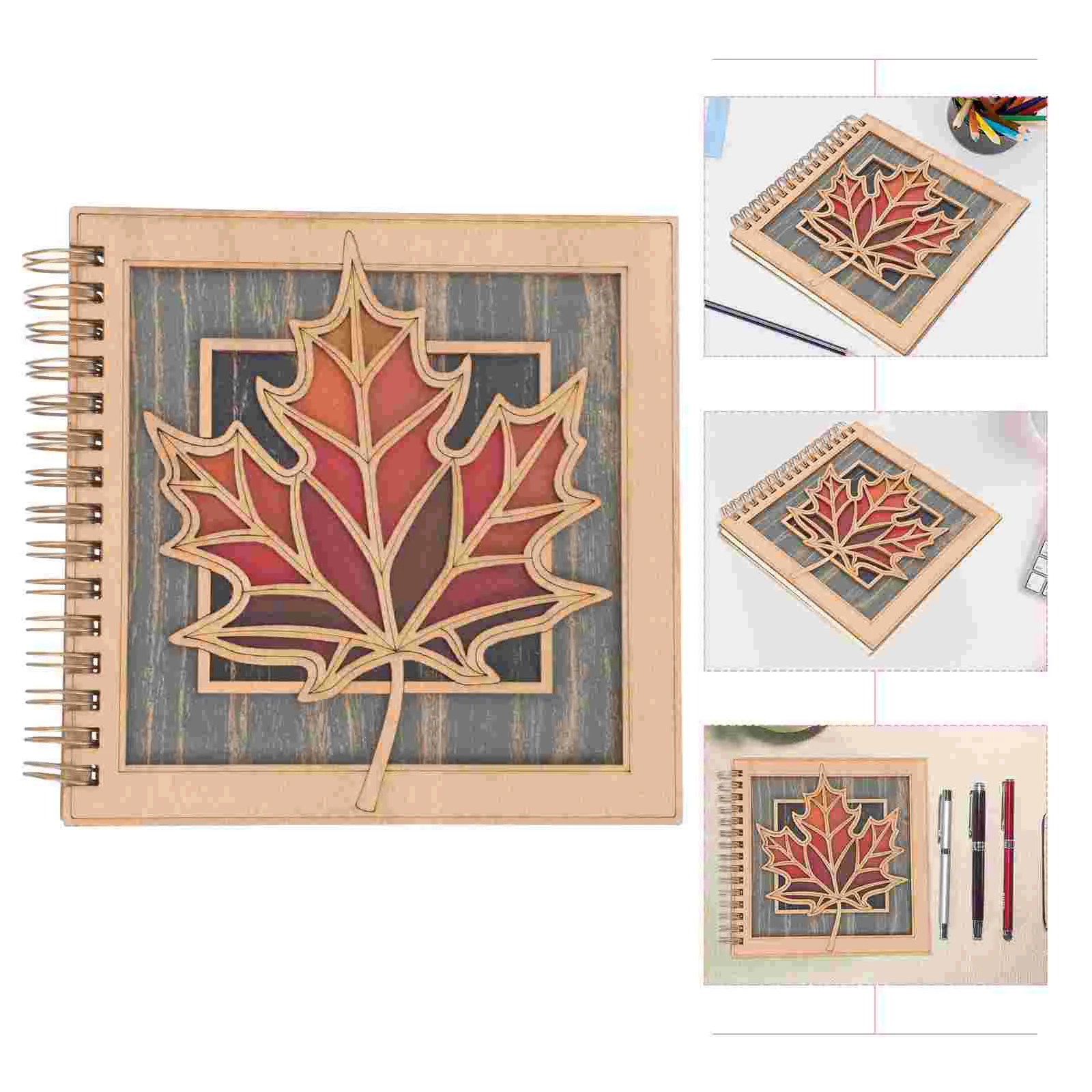 

Carved Wood Cover Notebook Exquisite Notepad Coil Handbook Students Notepad