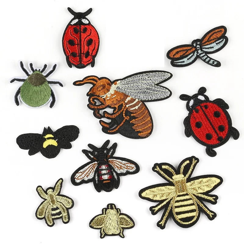 

10pcs Bee insect Series For Clothes DIY Iron on Embroidered Patches For Hat Jeans Sticker Sew-on Patch Applique Badge wholesale