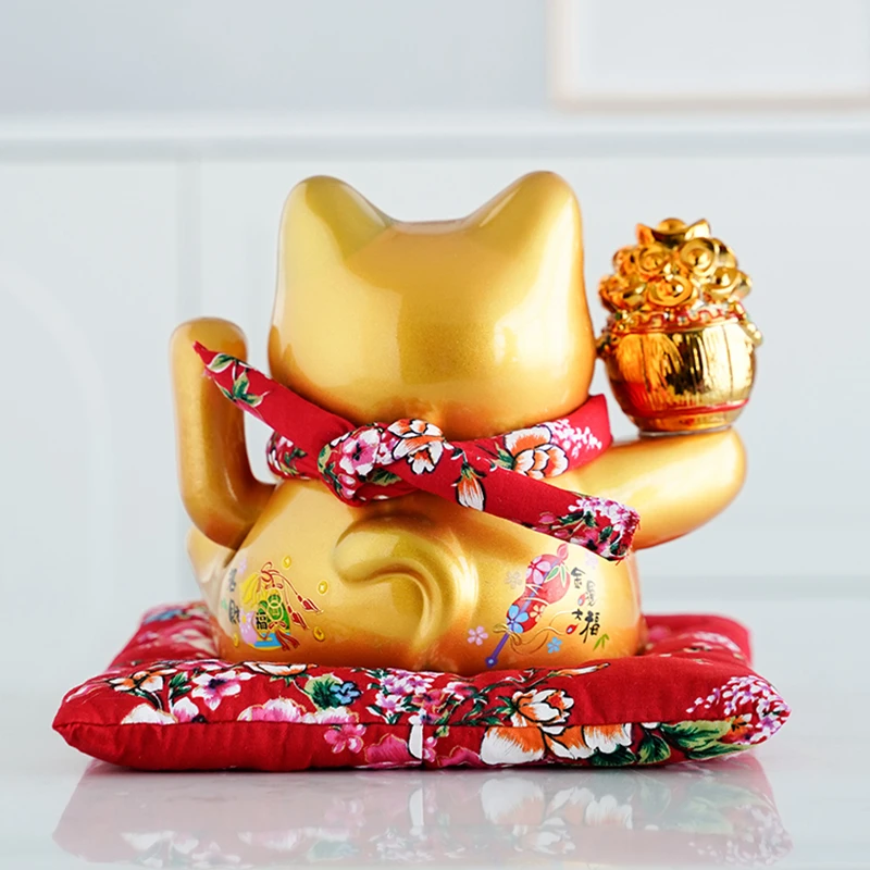 7 5-дюймовый керамический орнамент Maneki Neko золотой фарфор Lucky Fortune Cat китайское