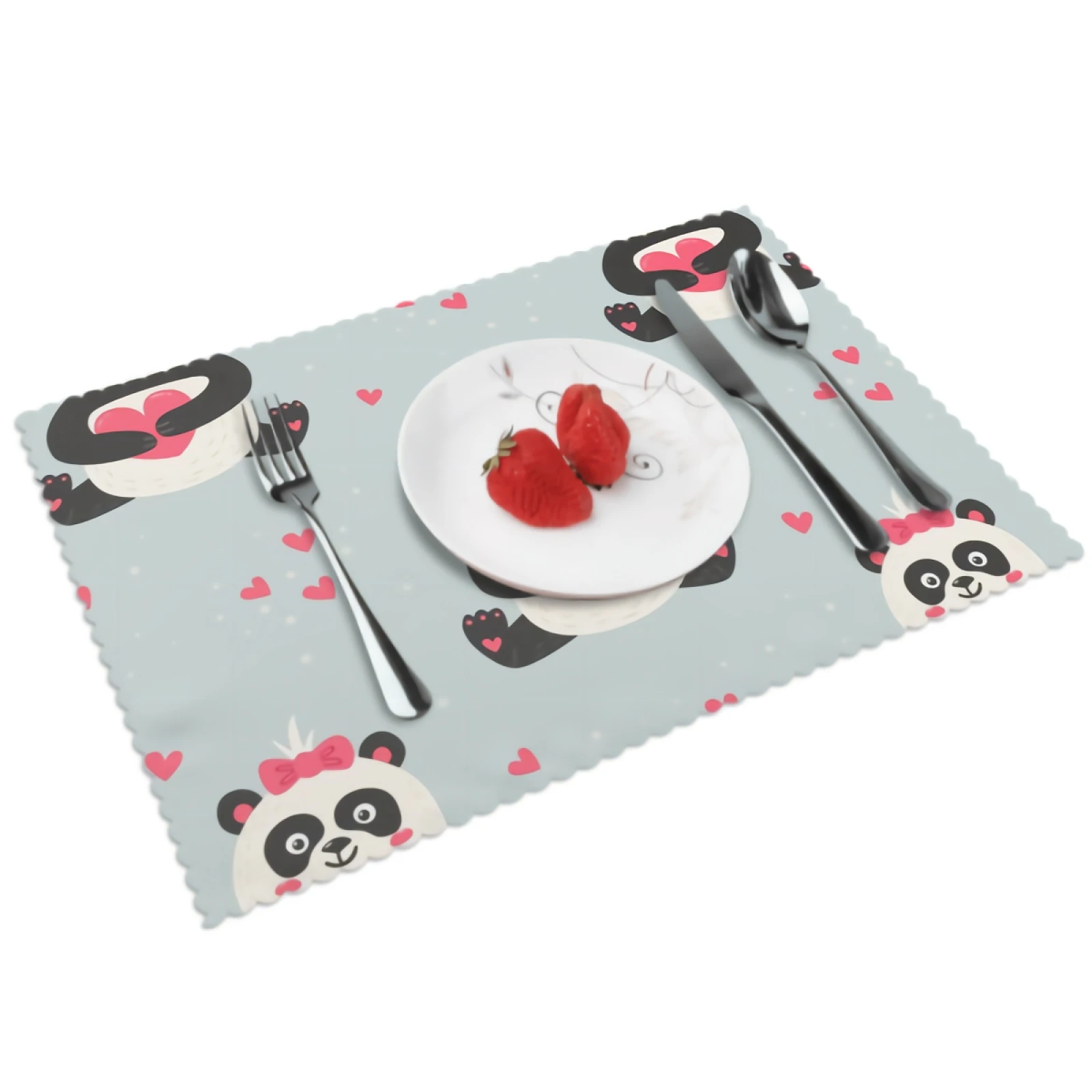 

Cute Panda Placemats Love Hug Placemat Set of 4 Heat-Resisting Non Slip Table Mats Polyeste Place Mats