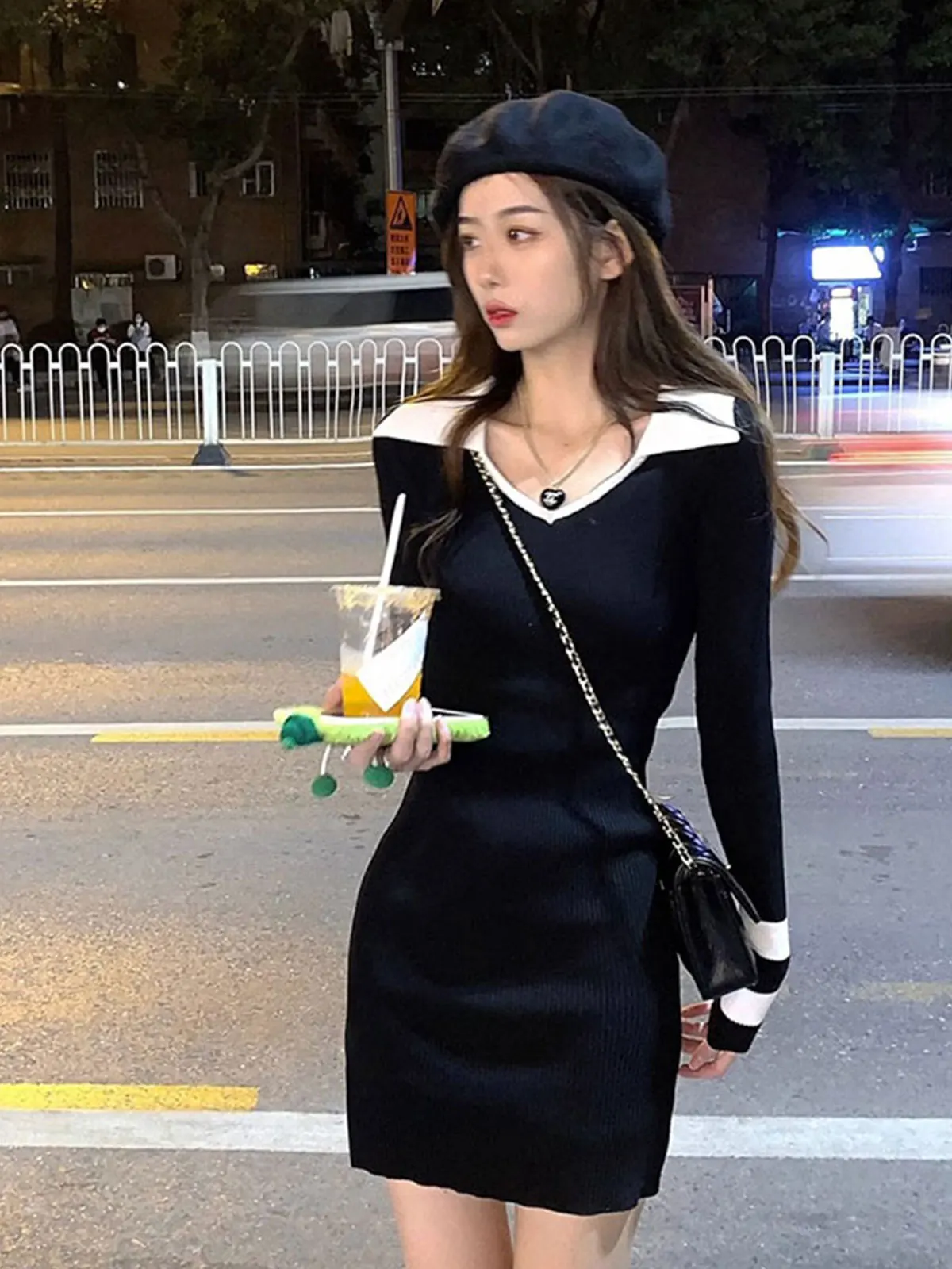 Французское трикотажное платье High Sense с v-образным вырезом женское ранняя осень