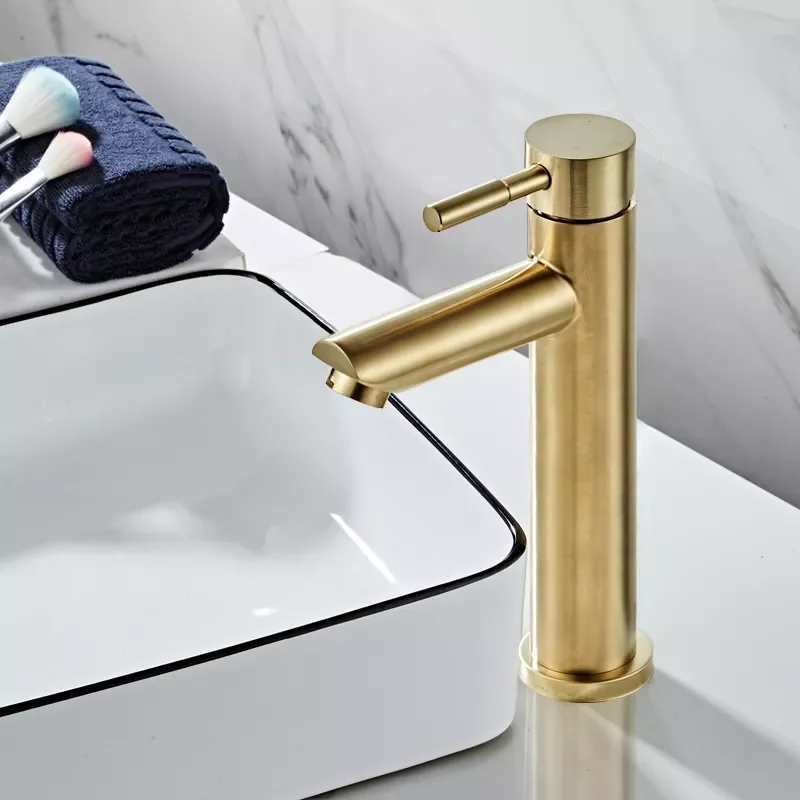 

2023 Bathroom Faucet Solid Brass Bathroom Basin Faucet Cold And Hot Water Mixer Sink Tap Single Handle Deck Mounted Brushed Gold