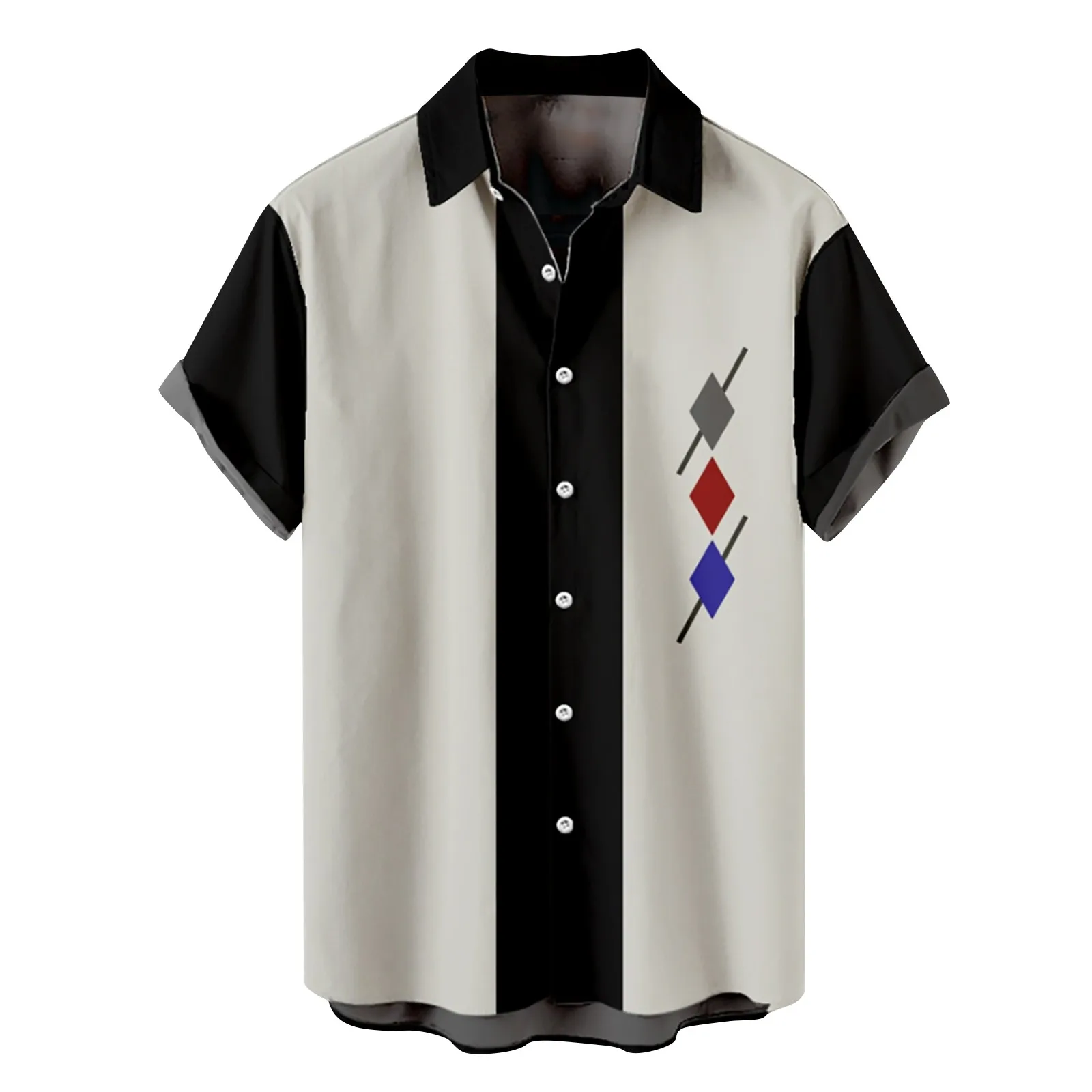 

Гавайская рубашка мужская с геометрическим принтом, Пляжная блузка с коротким рукавом, на пуговицах, уличная одежда с цветными блоками