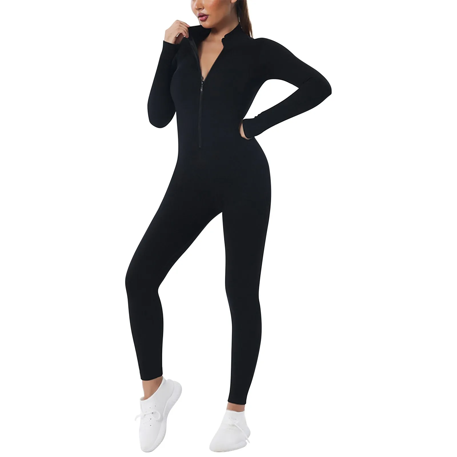 

Linen Cover up Pants Women Custom Sports Lady Turtle Neck Solid Color Bodysuit Bodycon Long Sleeve Half Zip Up Outfits for Women