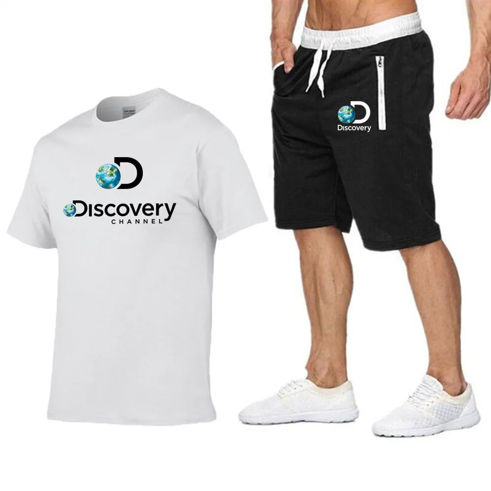 Discovery Channel Men T Shirt+Beach Shorts Sets New 2023 Summer Sportswear Jogging Pants T-Shirt Streetwear Harajuku Tops Tshirt