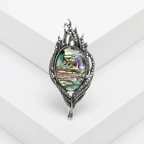 Dmari экзотическая брошь из натуральной раковины морского ушка Нежный дизайн Перо Мужская брошь Подарок на свадьбу, День рождения Ювелирные изделия