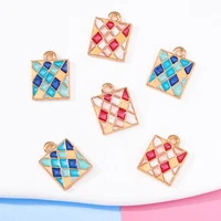 10pcs 1216mm colorful enamel square lattice charm jewelry making accessories diy mobile phone chain necklace earrings pendants