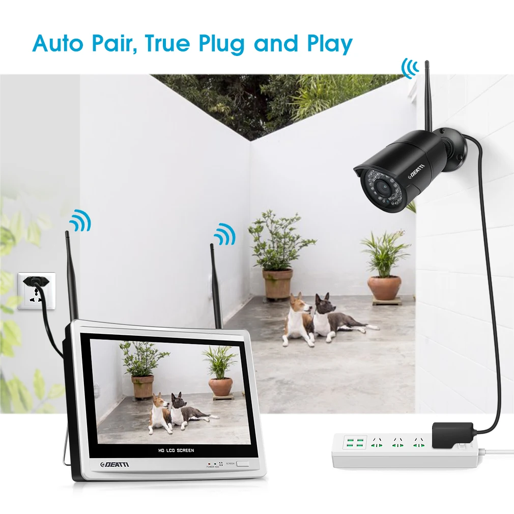 Комплект камеры видеонаблюдения 8-канальный 3 Мп Wi-Fi с ЖК-монитором 12 дюймов