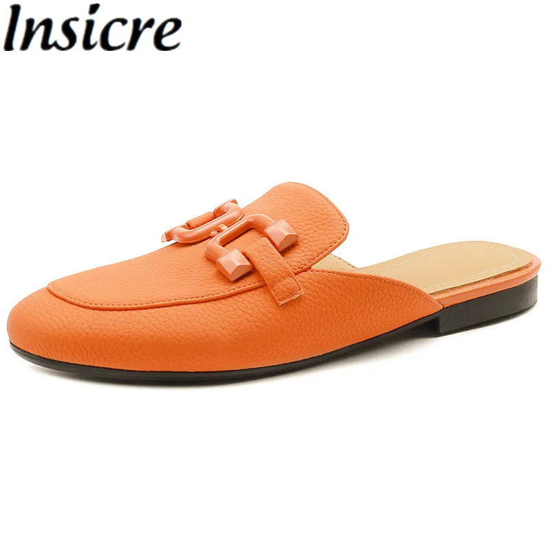 

Insicre 2022 Fashion Slippers Cow Slipt Leather Knot Flats Summer Casual Shoes Mules Outside Low Heel Round Toe Women's Pumps