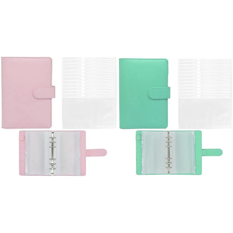

2 набора карманов для бумаг A6, можно заполнить 6 круглых наборов для записей, для персонального планирования, розовый и зеленый