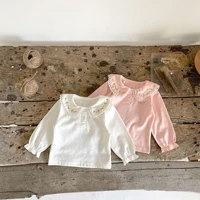 baby girls cotton tops blouse 2022 spring toddler kids long sleeve pullovers korean newborn pure color peter pan collar shirts