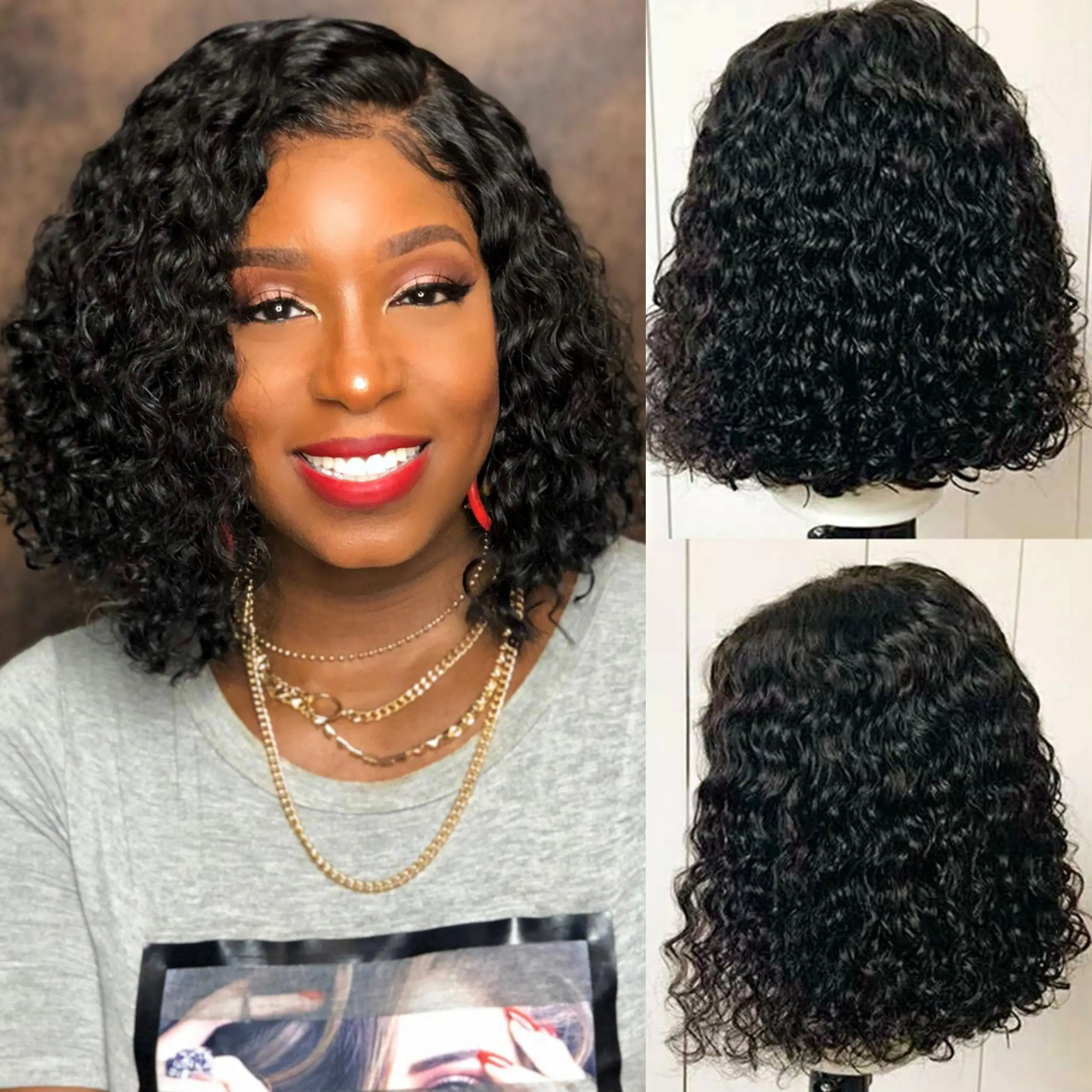 Scheherezade Short Curly Human Hair Wig Curly Bob Human Hair Lace Front Wigs for Women Preplucked Brazilian Remy Hair Baby hair