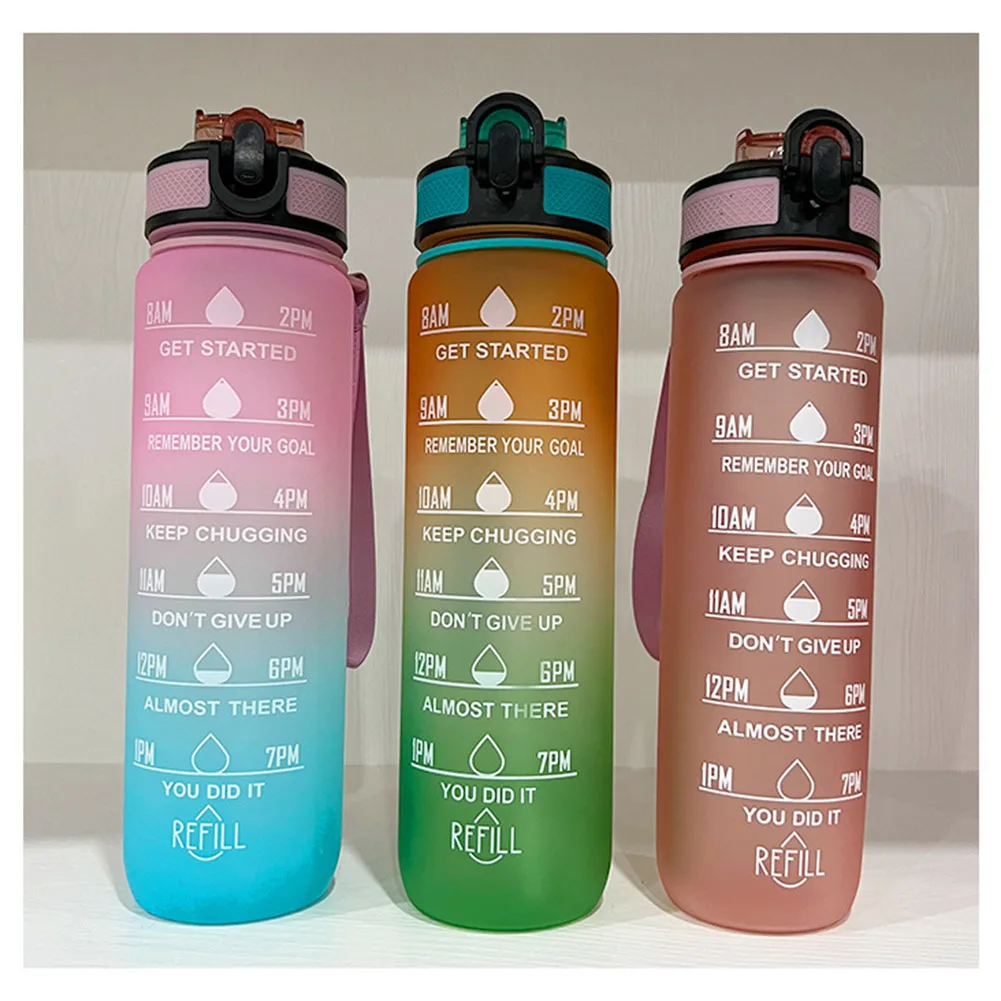 

Бутылка для воды большой емкости, 1 л, чашка из соломы, пластиковая чашка для воды, с шкалой времени, матовая уличная спортивная чашка для студентов, пара бутылок для воды