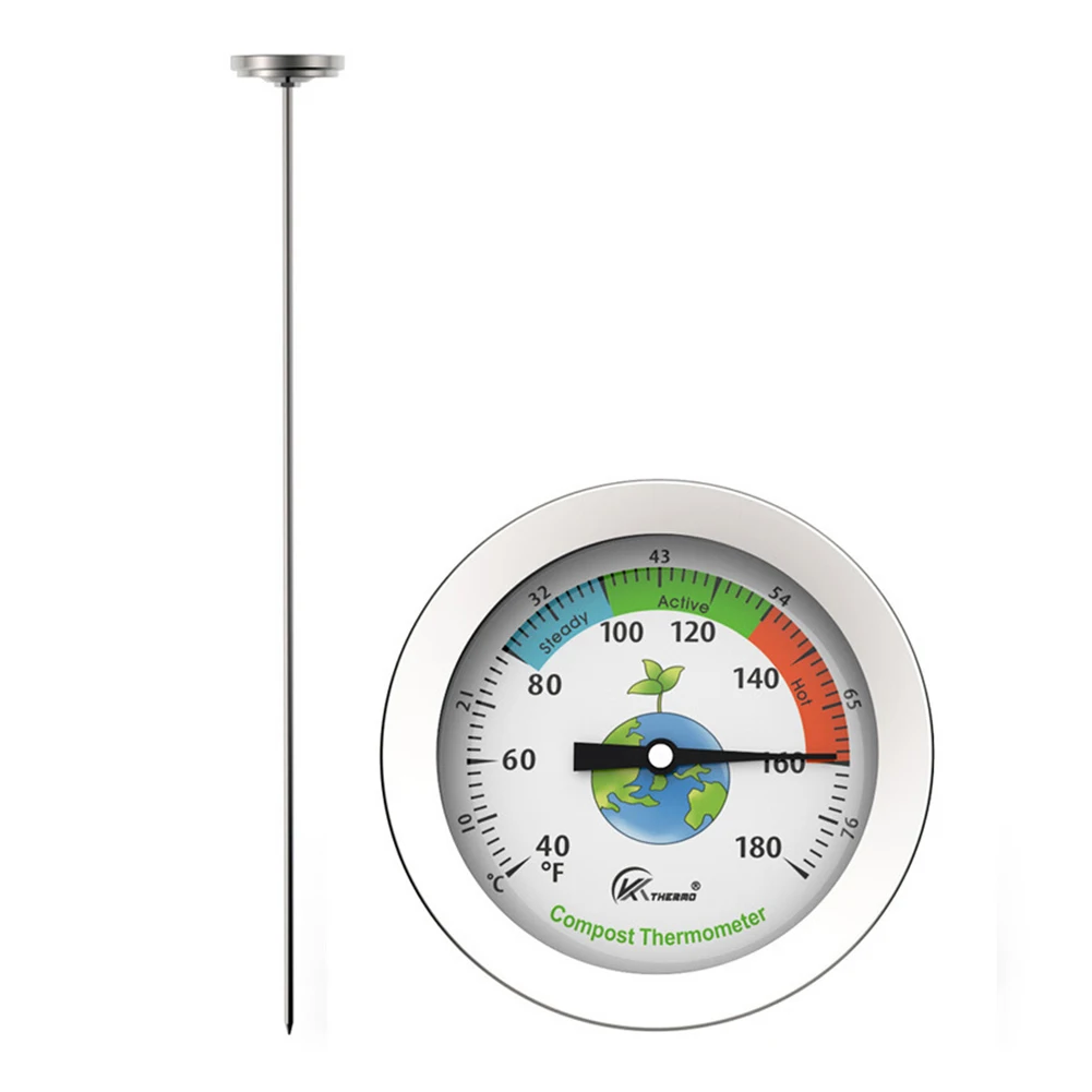 

50cm Compost Soil Tester Meter Measuring Probe Stainless Steel Thermometer Temperature Monitor for Garden Lawn Plant Pot Tools