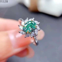 yulem new luxury oval shape green moissanite 5x7mm fashion design engagement rings for women