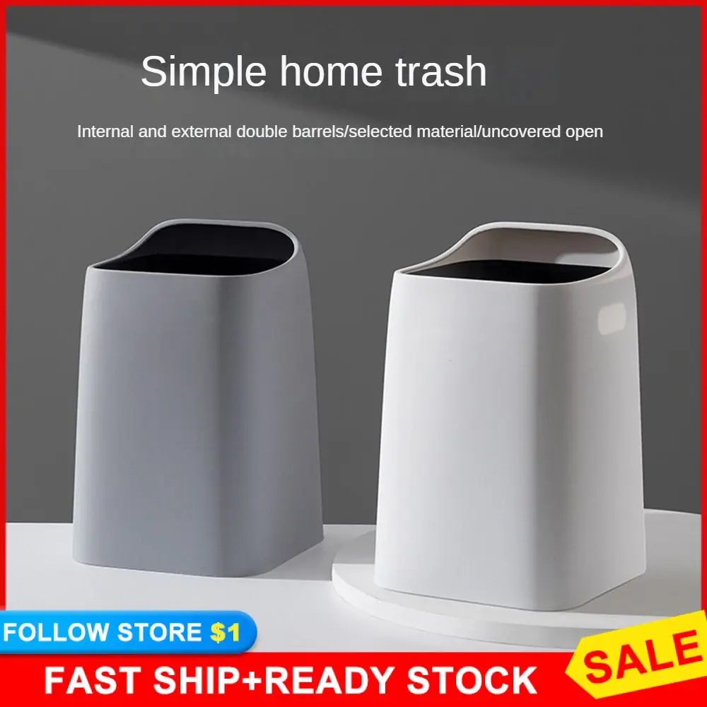 

Plastic Trash Can Prevent Dumping Recycling Desktop Garbage Basket Husehold Office Storage Accessories Double-layer Garbage Can