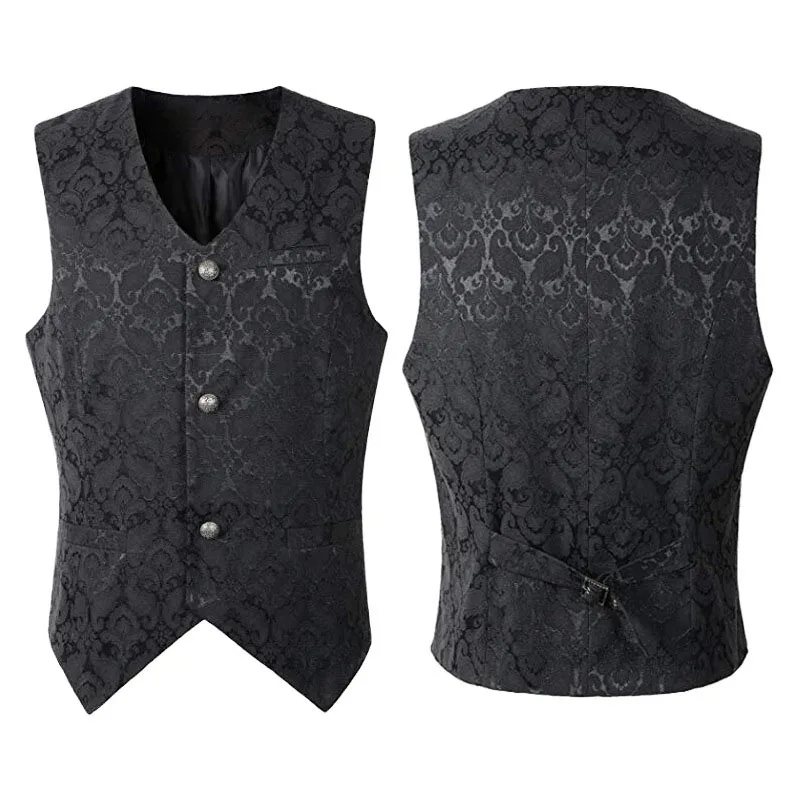 

Adult Men Vintage Vest Waistcoat Victorian Black Steampunk Style Gothic Jacquard Swallow Top Noble Costume For Men's Blazer Suit