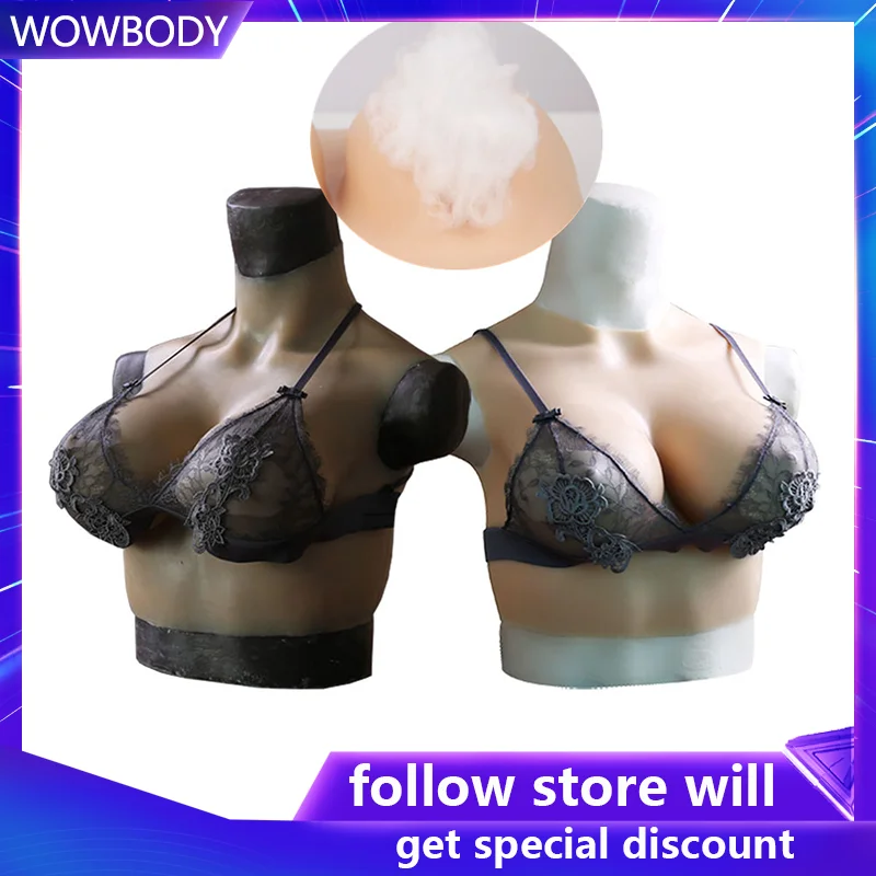 Cotton Filling Realistic Fake Boobs Artificial Silicone Breast Form Bodysuit For Crossdresser Cosplay Shemale Ladyboy Sissyboy