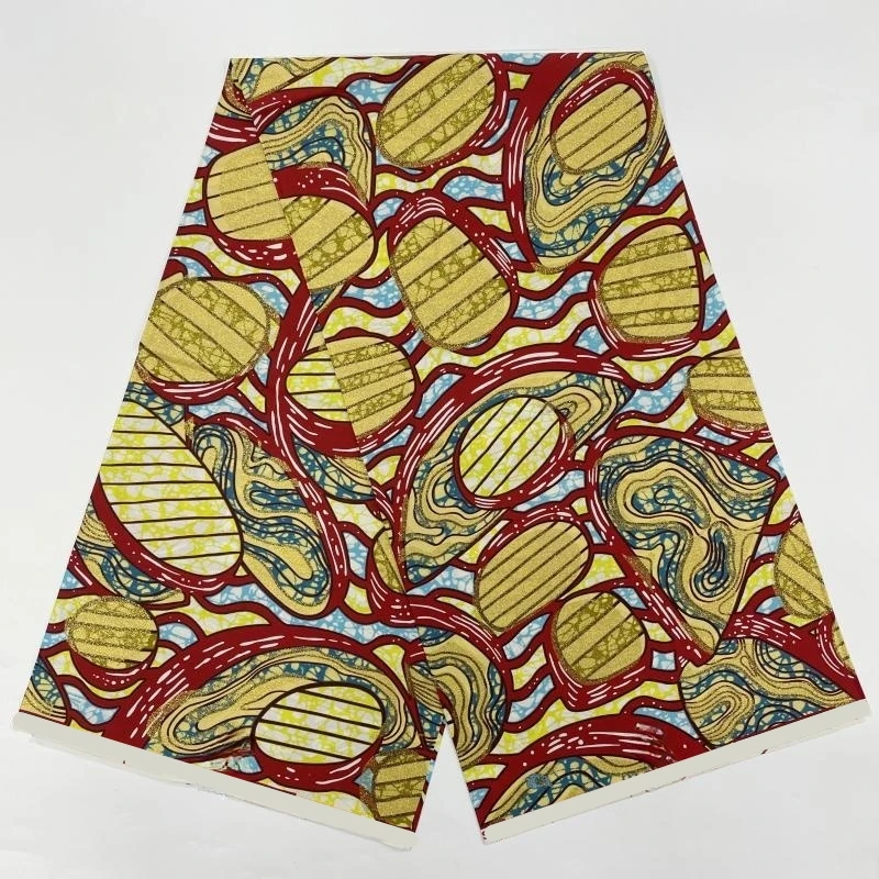 

Высококачественная африканская золотая ткань с принтом воска, 100% хлопок, блестящий батик, ткань Анкары, золотой воск, новый материал