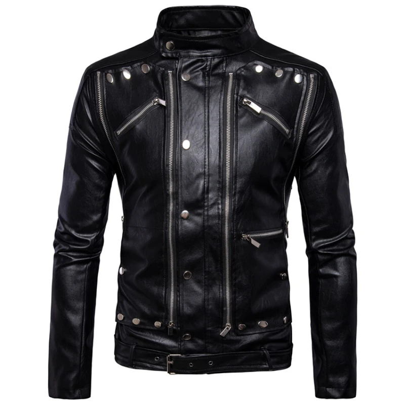 

2022High Quality PU Men Fleece Faux Leather Jackets Male Casual Stand Collar Motorcycle Windbreaker Military Mens Coat