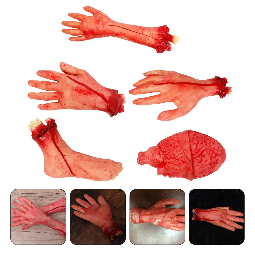 

5 Pcs Severed Limbs Props Hand Heart Halloween Decorations Prank Broken Scary Accessories Decorate Hands Human Parts