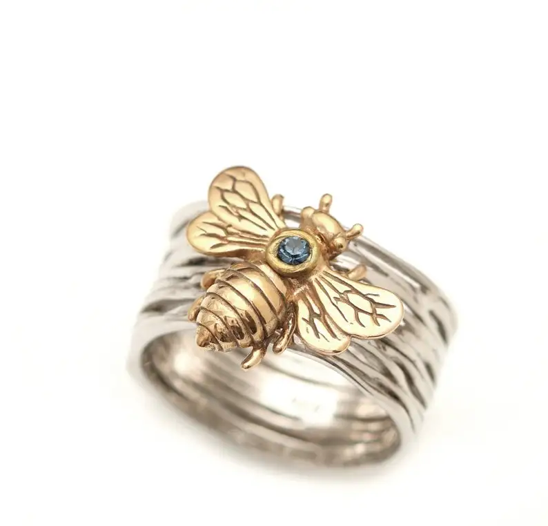 

Bee Ring For Men, Bee Ring Band For Women, Honey Bee Jewelry, Bee Keeper Gifts, Wide Band Woven Ring, Bumble Bee