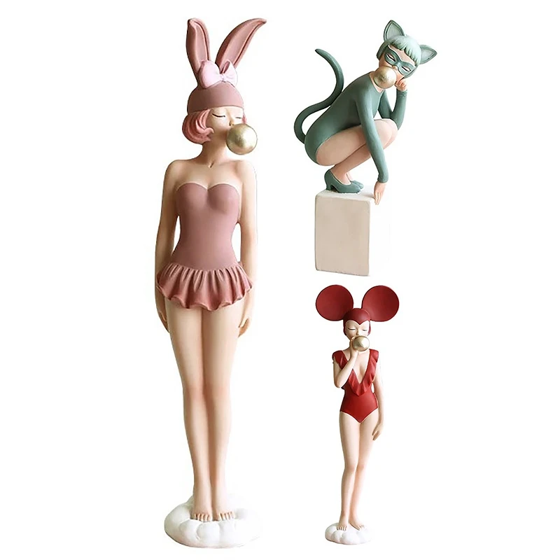 

Художественная Скульптура с изображением пузырьковой девочки, статуэтка с абстрактным Кроликом, кошачьими ушками для леди, Статуэтка из см...