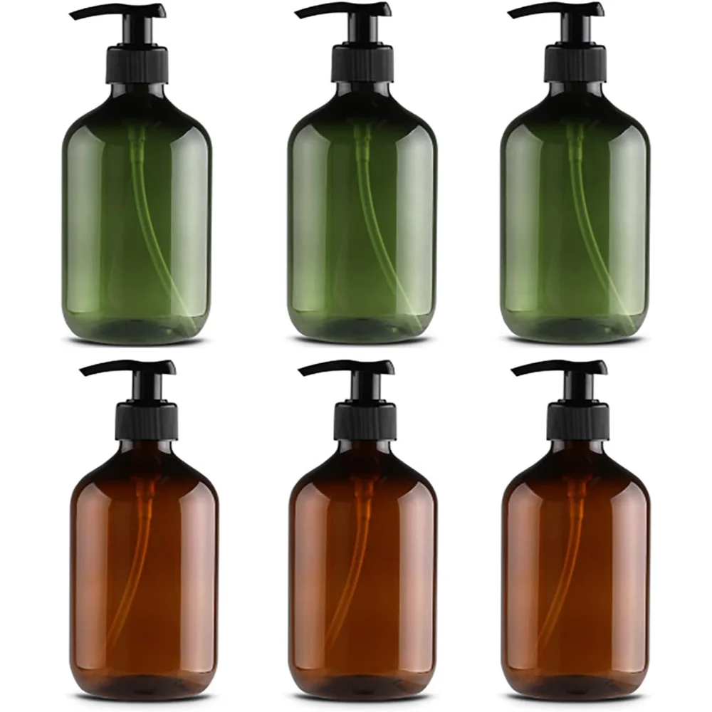 

3PCS 300/500ml Empty Plastic Pump Bottle Lotion Dispenser Amber and Green for Shampoo Lotion Body Wash Refillable Containers