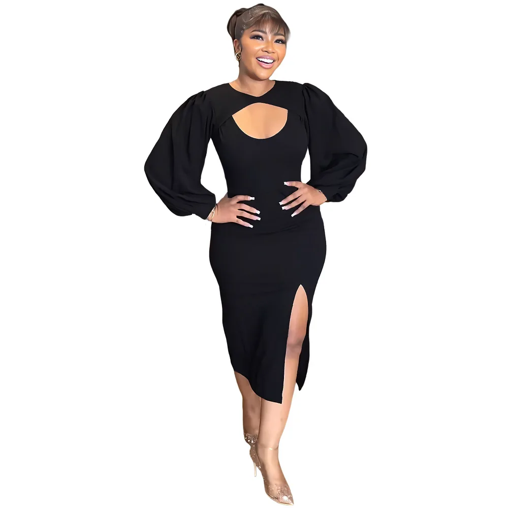 

Повседневное Сексуальное Женское Платье, женское платье с длинным рукавом, ажурное платье с разрезом для девушек, элегантные женские платья