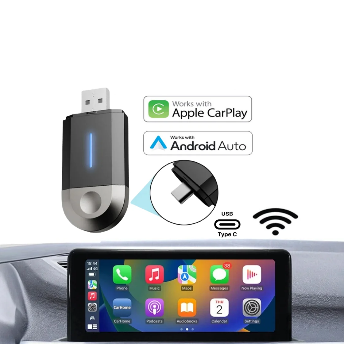 Фото Индивидуальный беспроводной адаптер Phoebus Link для Apple Carplay и Android Auto Car Play Smart Box с гарантией 1 год №1