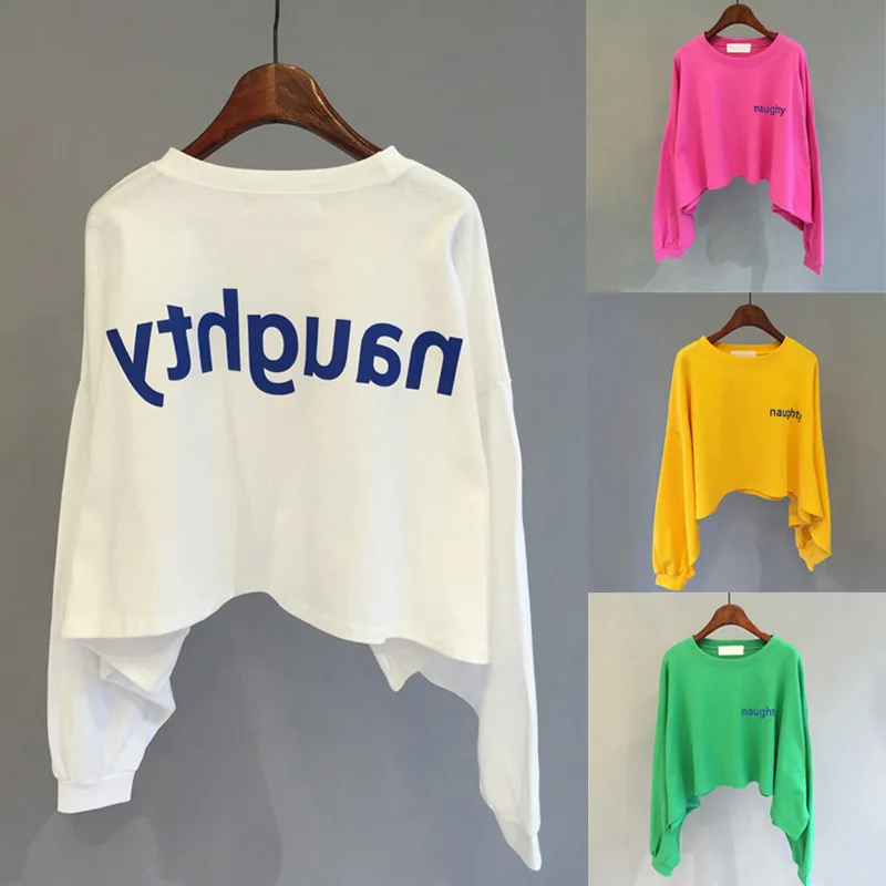 

Women's Sexy Gym Letter Print Cropped Sports Long Sleeve T-Shirt Summer Outdoor Jogging Irregular Oversized Harajuku Streetwear